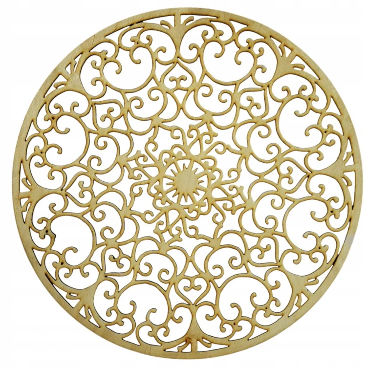 Mandala ze sklejki 59 cm – stylowa i lekka dekoracja ścienna do wnętrz, grubość 3 mm, naturalne drewno