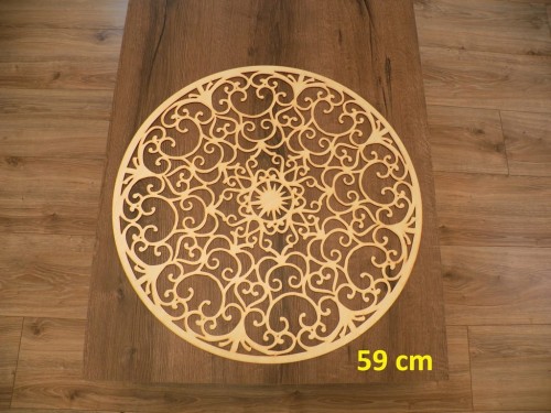 Mandala ze sklejki 59 cm – stylowa i lekka dekoracja ścienna do wnętrz, grubość 3 mm, naturalne drewno