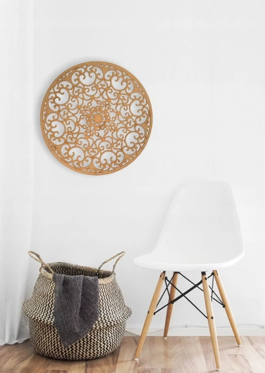 Mandala ze sklejki 59 cm – stylowa i lekka dekoracja ścienna do wnętrz, grubość 3 mm, naturalne drewno