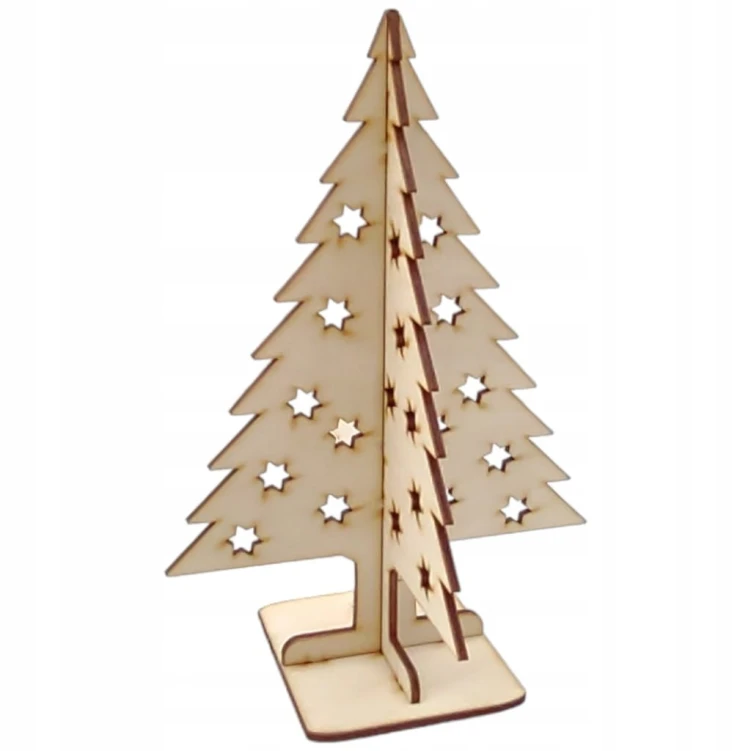 Choinka stojąca na podstawce ze sklejki świąteczne drzewko 3D 20 x 13,5 cm wzór 270
