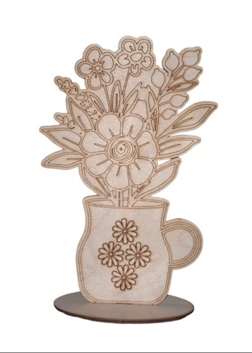 Drewniany bukiet kwiatów na podstawce prezent  12,5x19,5 cm