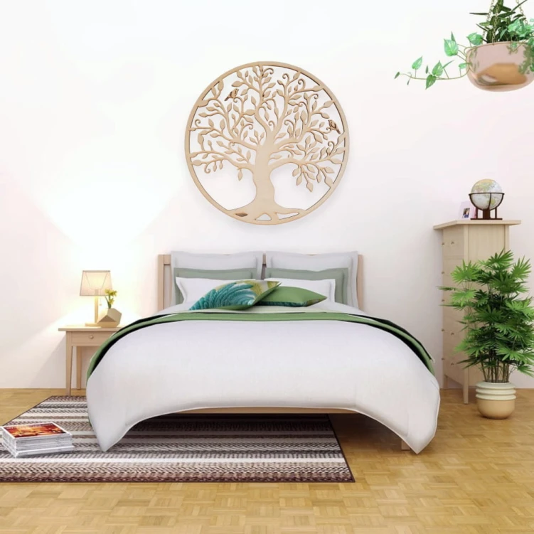Mandala ze sklejki 59 cm – lekka i stylowa dekoracja ścienna do wnętrz, naturalne drewno, grubość 3 mm