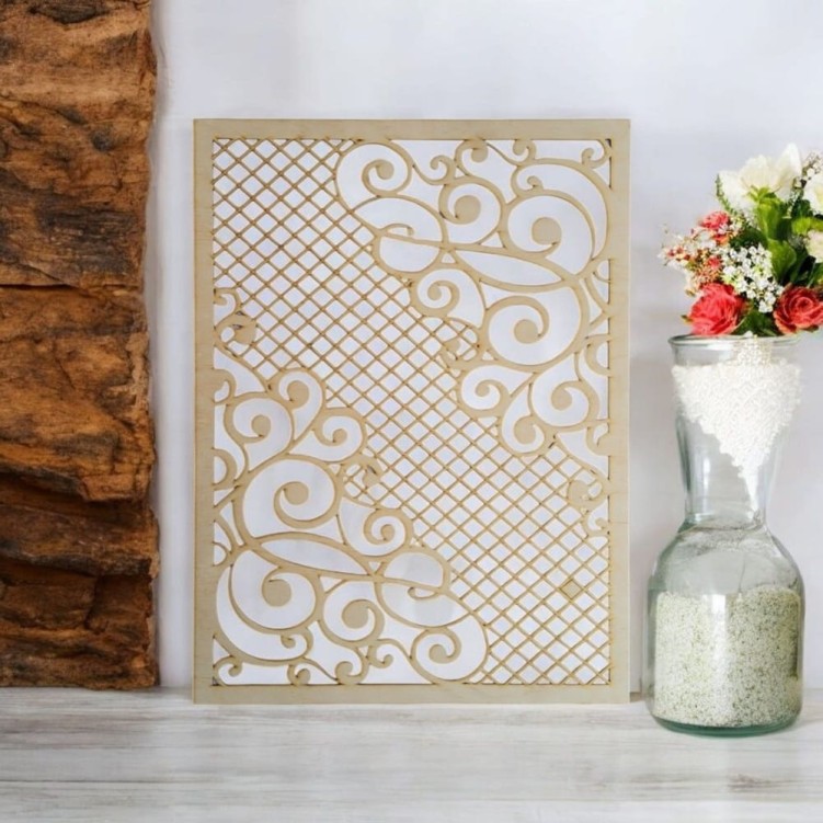 Ażurowy panel ze sklejki 44x59 cm – minimalistyczna dekoracja ścienna z drewna brzozowego, grubość 3 mm
