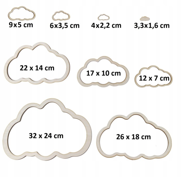 Drewniana obręcz chmura 9x5 cm