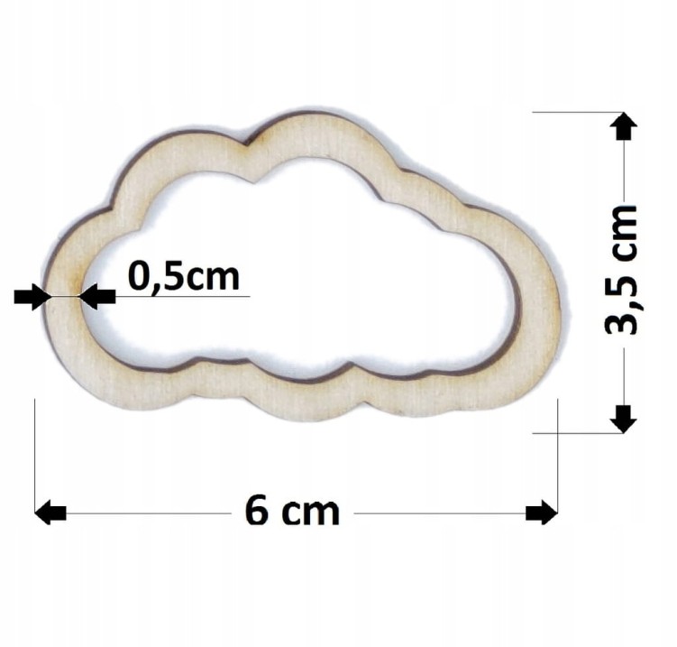 Drewniana obręcz chmura 6x3,5 cm