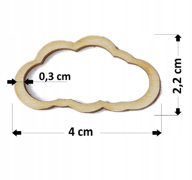 Drewniana obręcz chmura 4x2,2 cm