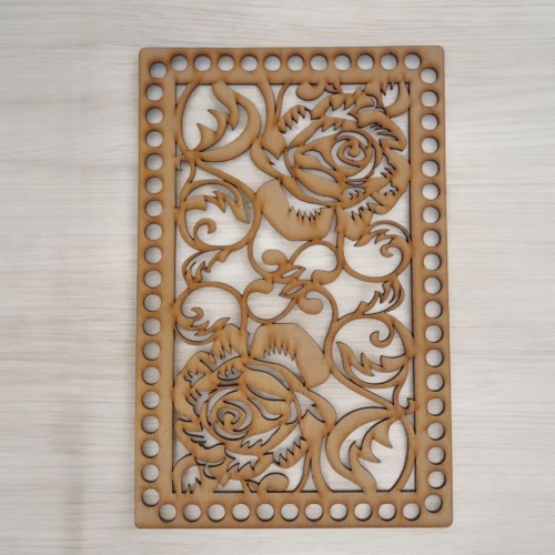 Baza do koszyka ażurowa prostokątna ze sklejki 24x16 cm – hafciarski wzór kwiatowy, idealna do rękodzieła i DIY
