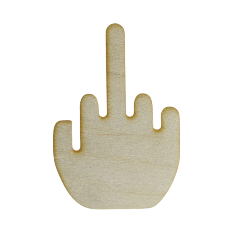 Graficzny symbol ze sklejki ikona z humorem 7,5 x 12 cm znak PALEC REAKCJI