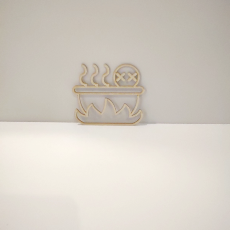 Graficzny symbol ze sklejki ikona z humorem 14 x 12 cm znak GOTUJĄCA WANNA